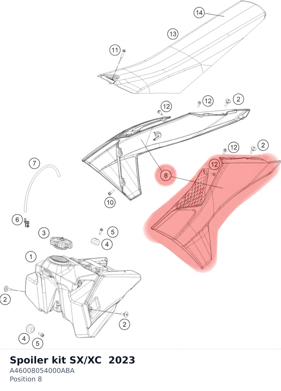 Diagram preview: Spoiler kit SX/XC 2023 (A46008054000ABA)