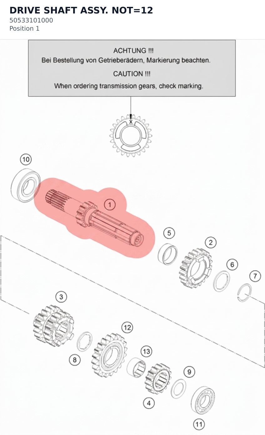 Diagram preview: DRIVE SHAFT ASSY. NOT=12 (50533101000)