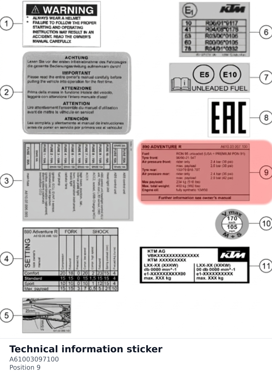Diagram preview: Technical information sticker (A61003097100)