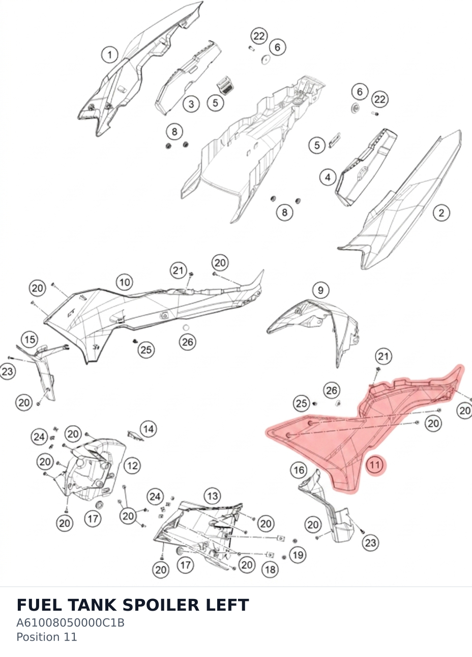 Diagram preview: FUEL TANK SPOILER LEFT (A61008050000C1B)