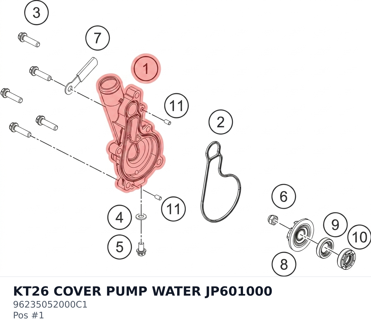 Diagram preview: KT26 COVER PUMP WATER JP601000 (96235052000C1)