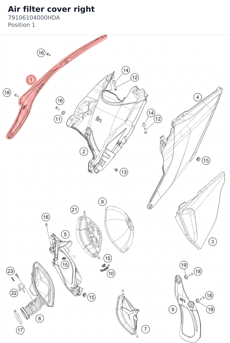 Diagram preview: Air filter cover right (79106104000HDA)