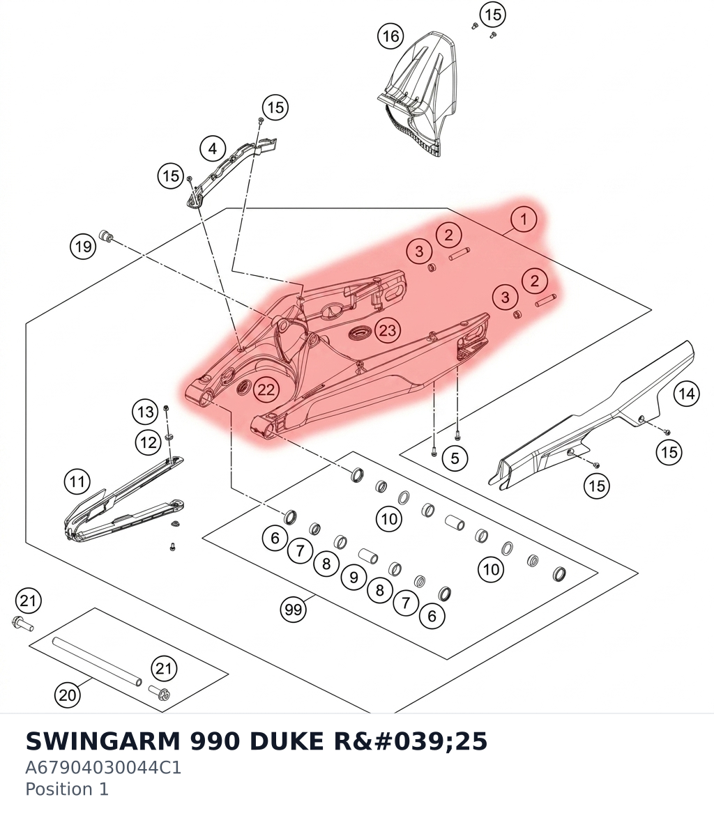 Diagram preview: SWINGARM 990 DUKE R'25 (A67904030044C1)