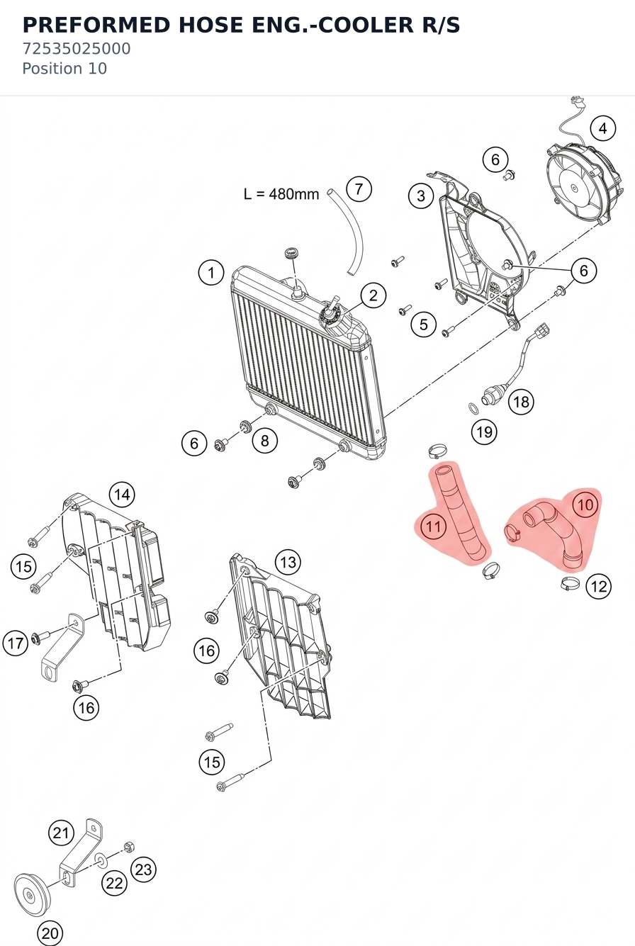 Diagram preview: PREFORMED HOSE ENG.-COOLER R/S (72535025000)