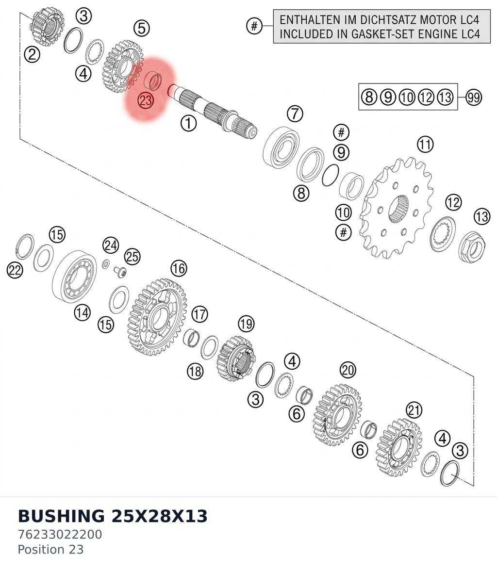 Diagram preview: BUSHING 25X28X13 (76233022200)