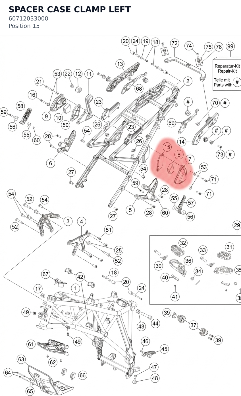 Diagram preview: SPACER CASE CLAMP LEFT (60712033000)
