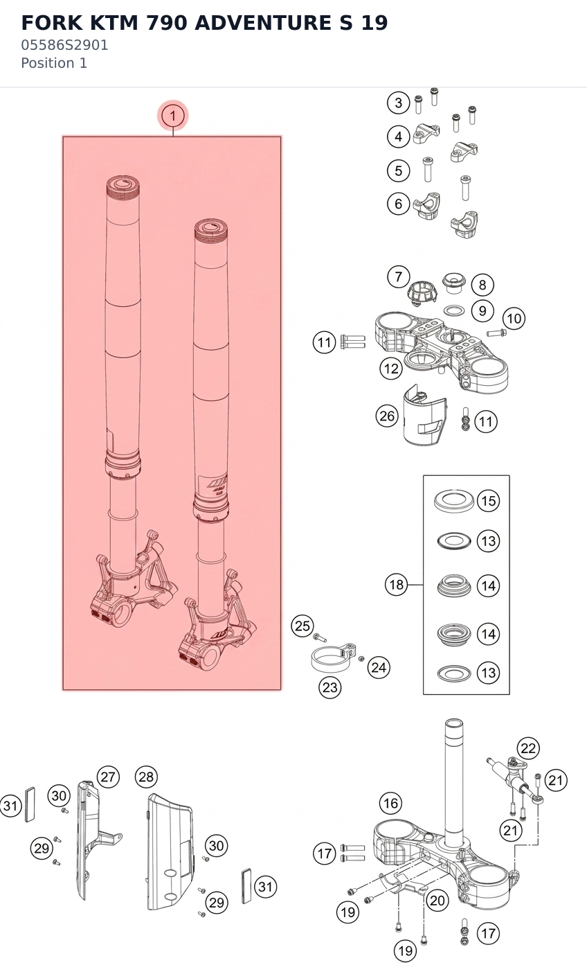 Diagram preview: FORK KTM 790 ADVENTURE S 19 (05586S2901)