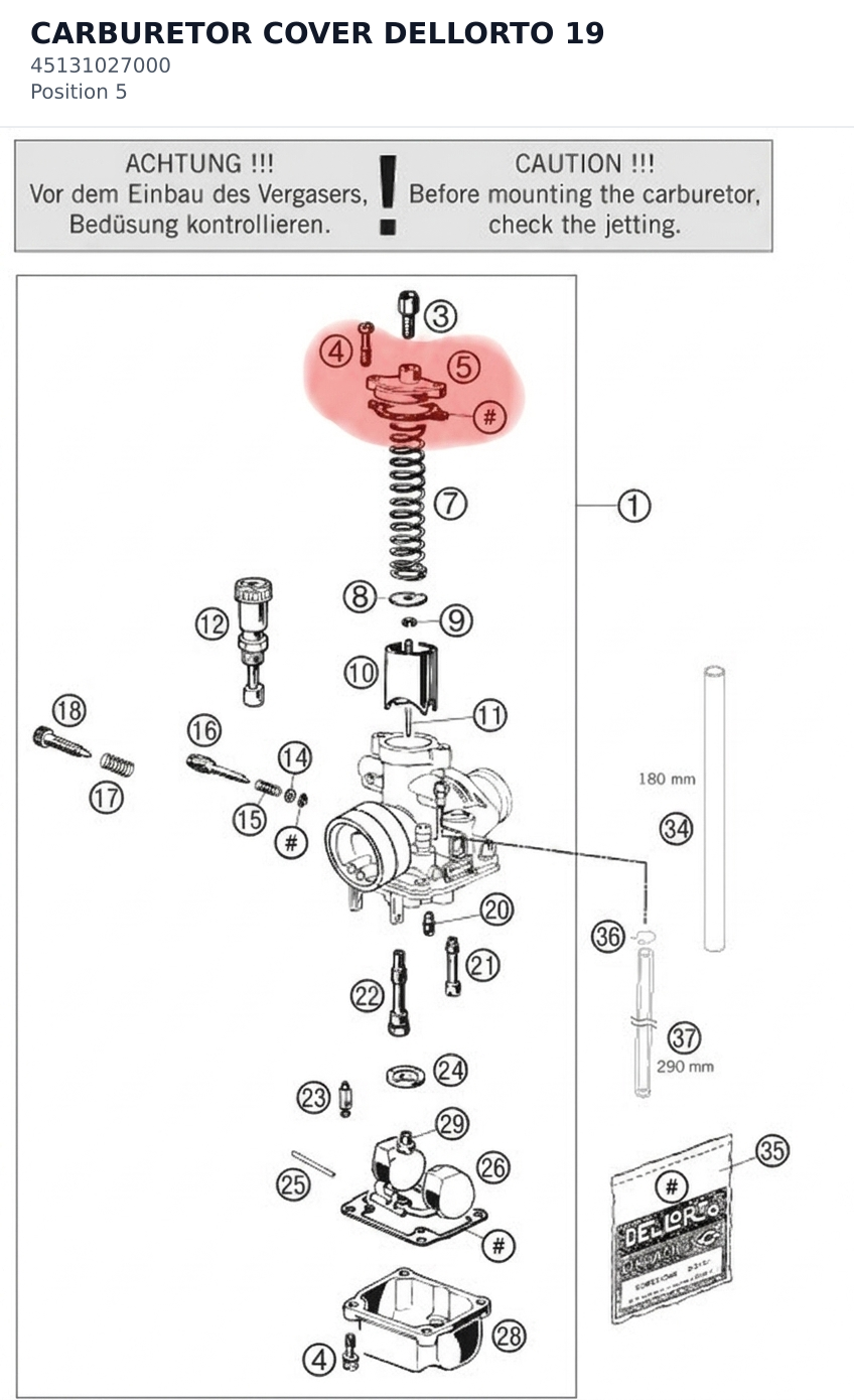 Diagram preview: CARBURETOR COVER DELLORTO 19 (45131027000)