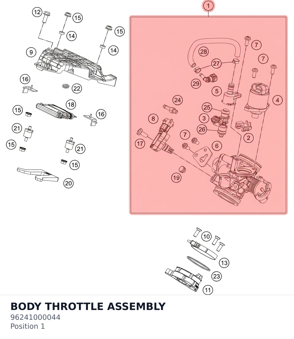 Diagram preview: BODY THROTTLE ASSEMBLY (96241000044)
