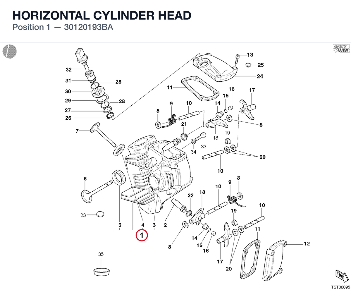 HORIZONTAL CYLINDER HEAD 30120193BA diagram position