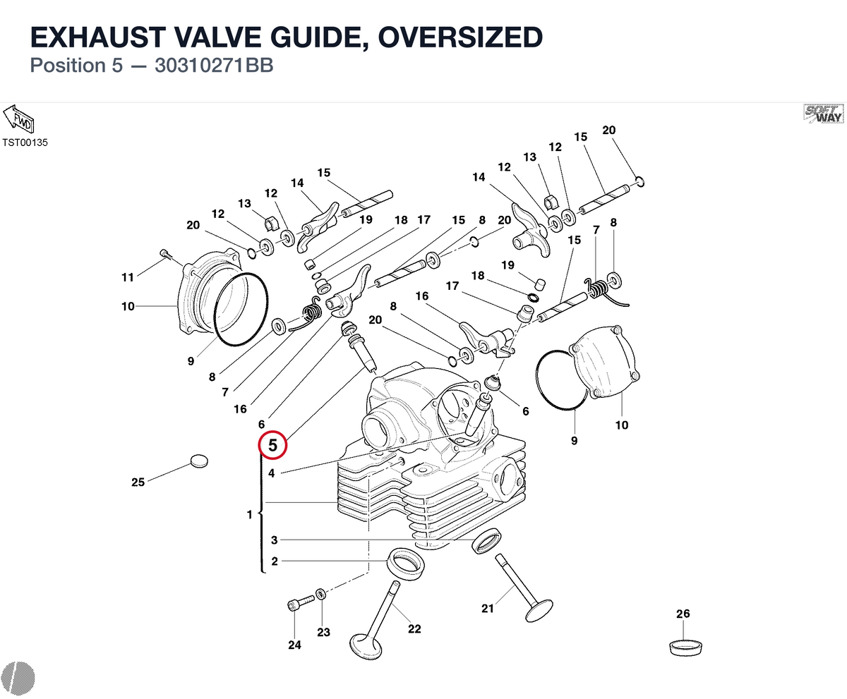 EXHAUST VALVE GUIDE, OVERSIZED 30310271BB diagram position