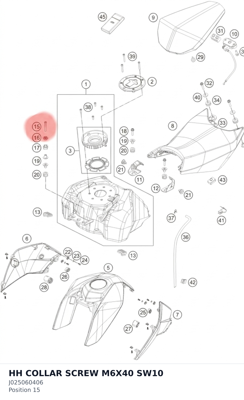 Diagram preview: HH COLLAR SCREW M6X40 SW10 (J025060406)