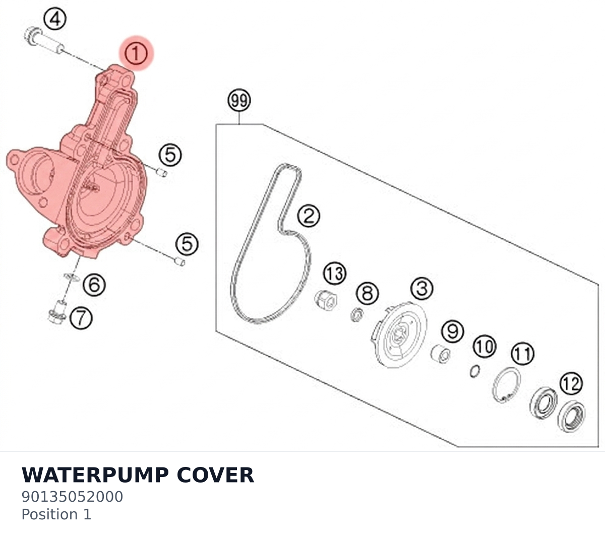 Diagram preview: WATERPUMP COVER (90135052000)