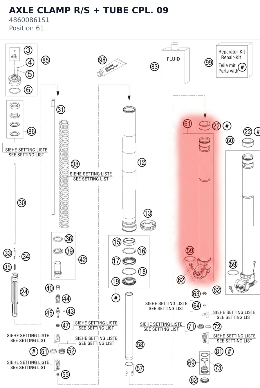Diagram preview: AXLE CLAMP R/S + TUBE CPL. 09 (48600861S1)