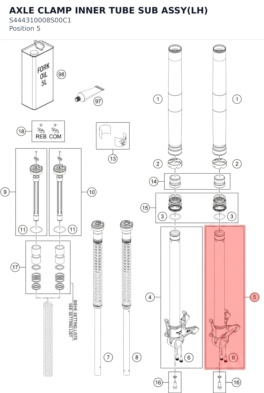 Diagram preview: AXLE CLAMP INNER TUBE SUB ASSY(LH) (S444310008S00C1)