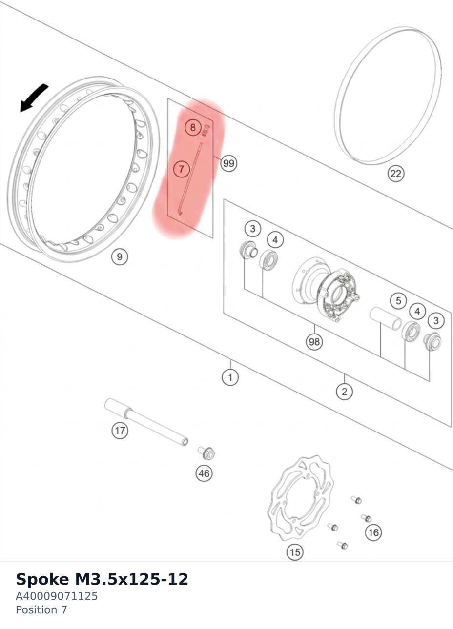 Diagram preview: Spoke M3.5x125-12 (A40009071125)