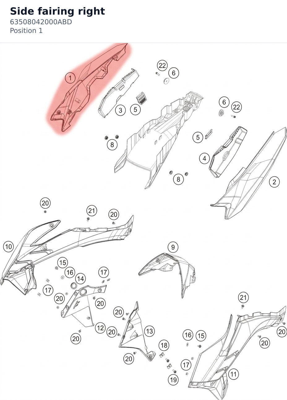 Diagram preview: Side fairing right (63508042000ABD)