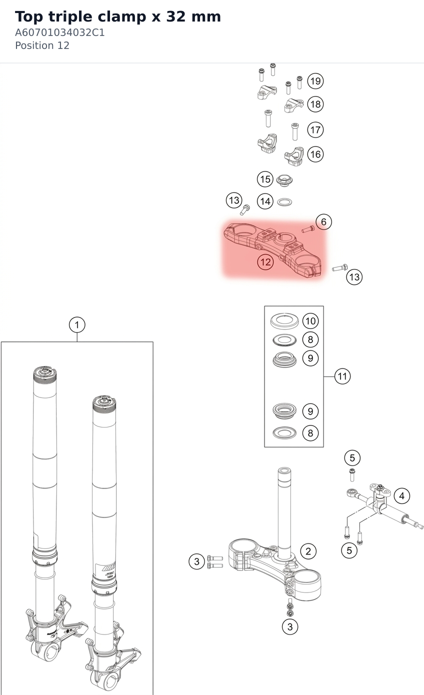 Diagram preview: Top triple clamp x 32 mm (A60701034032C1)