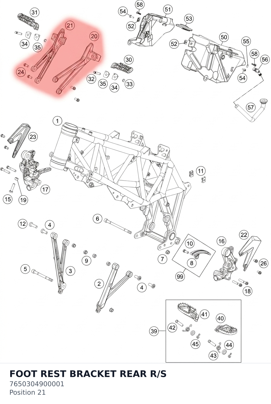 Diagram preview: FOOT REST BRACKET REAR R/S (7650304900001)