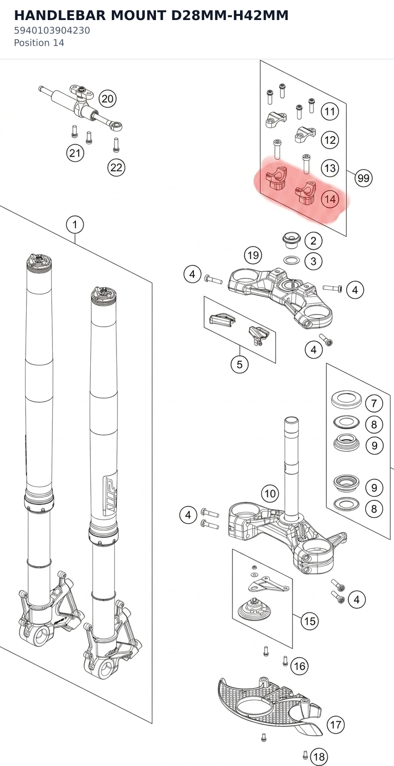Diagram preview: HANDLEBAR MOUNT D28MM-H42MM (5940103904230)