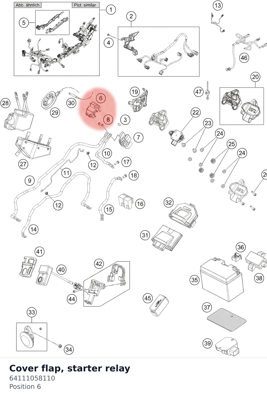 Diagram preview: Cover flap, starter relay (64111058110)