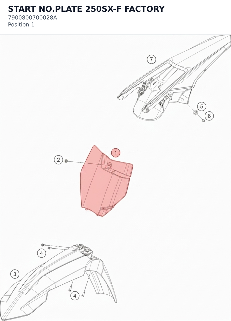 Diagram preview: START NO.PLATE 250SX-F FACTORY (7900800700028A)