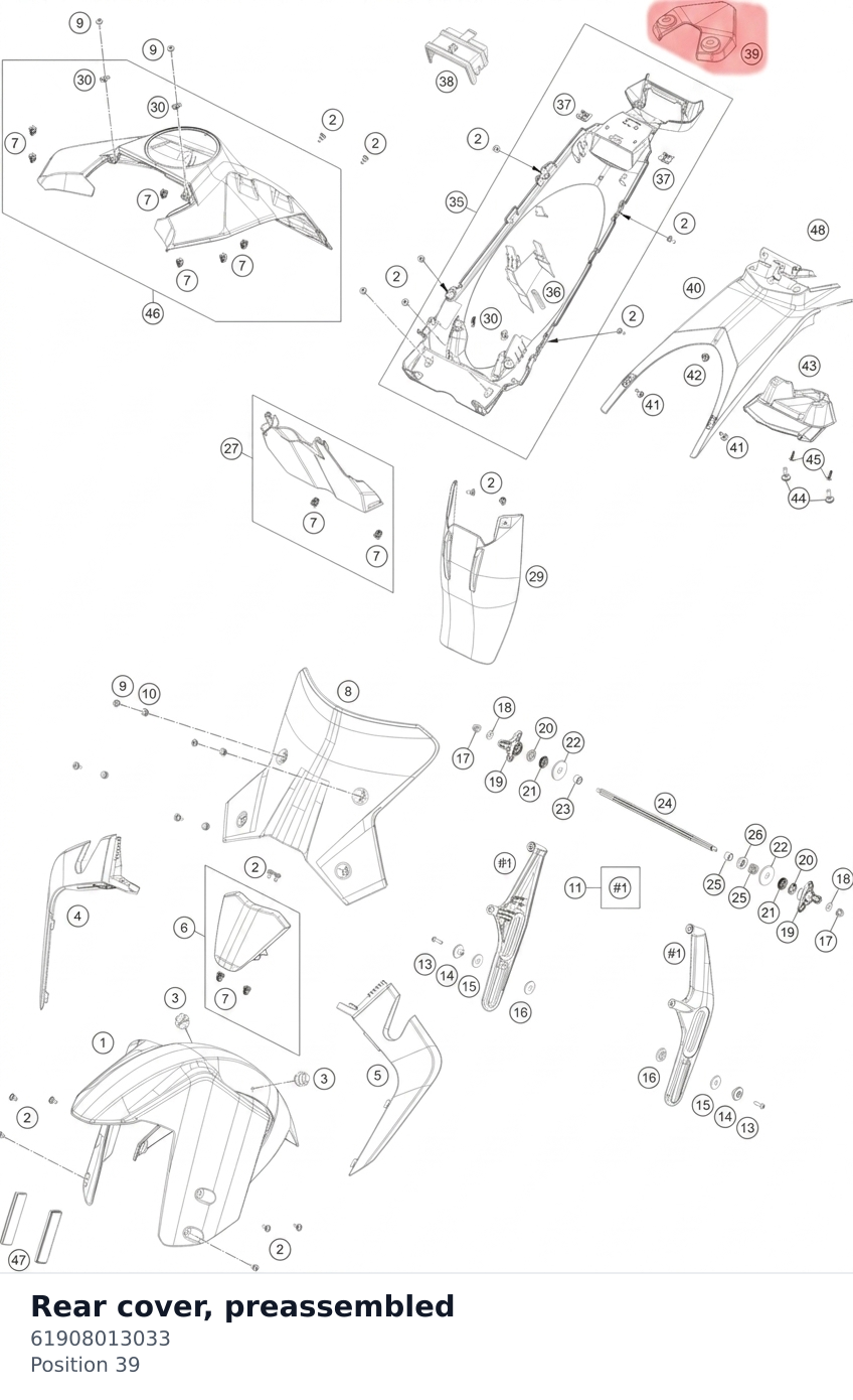 Diagram preview: Rear cover, preassembled (61908013033)