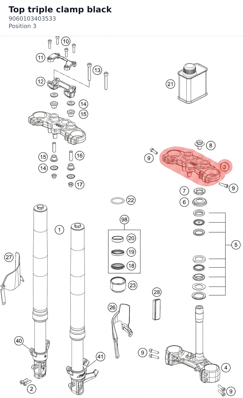 Diagram preview: Top triple clamp black (9060103403533)