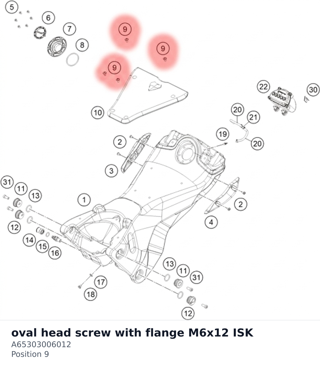 Diagram preview: oval head screw with flange M6x12 ISK (A65303006012)
