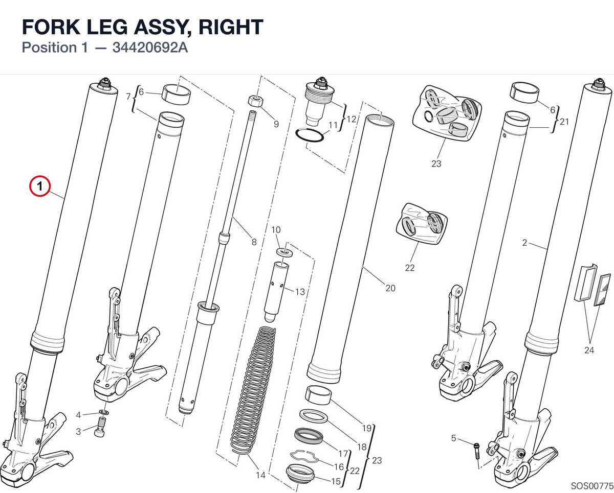 FORK LEG ASSY, RIGHT 34420692A diagram position