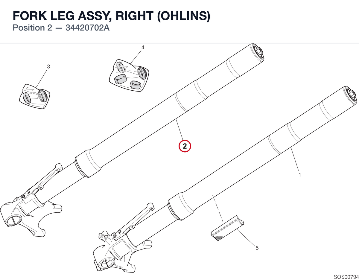 FORK LEG ASSY, RIGHT (OHLINS) 34420702A diagram position