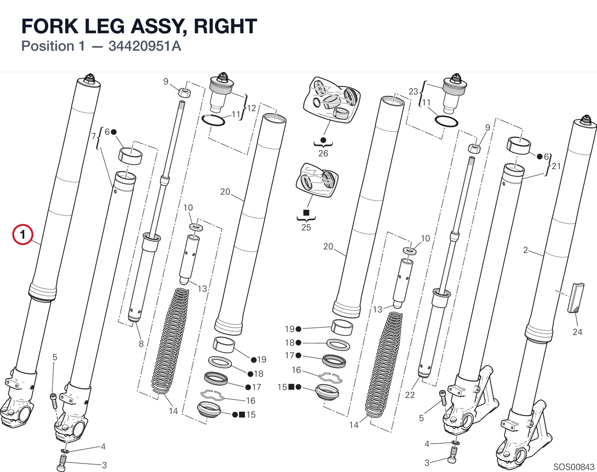 FORK LEG ASSY, RIGHT 34420951A diagram position