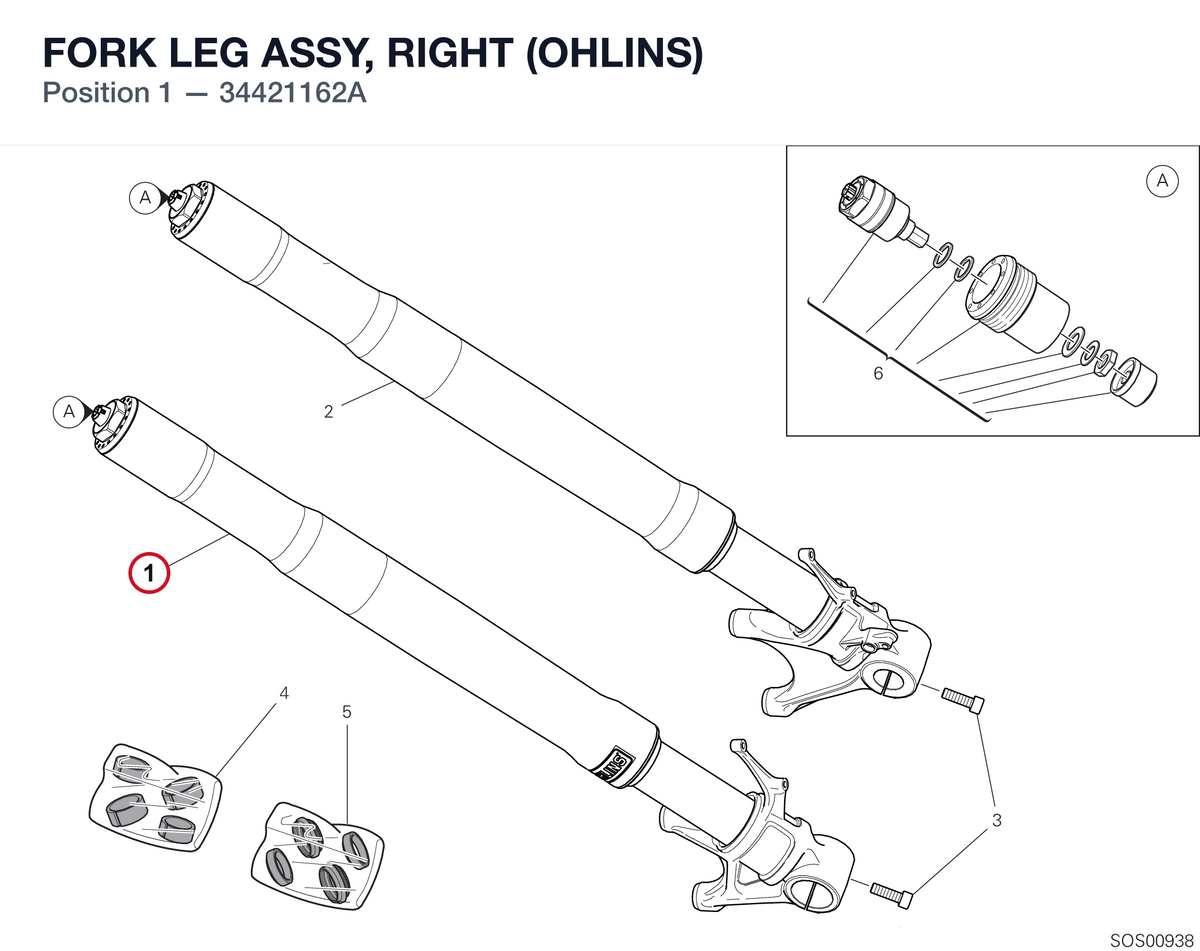 FORK LEG ASSY, RIGHT (OHLINS) 34421162A diagram position