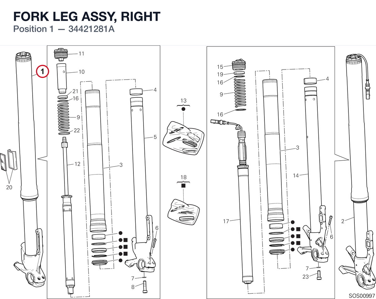 FORK LEG ASSY, RIGHT 34421281A diagram position