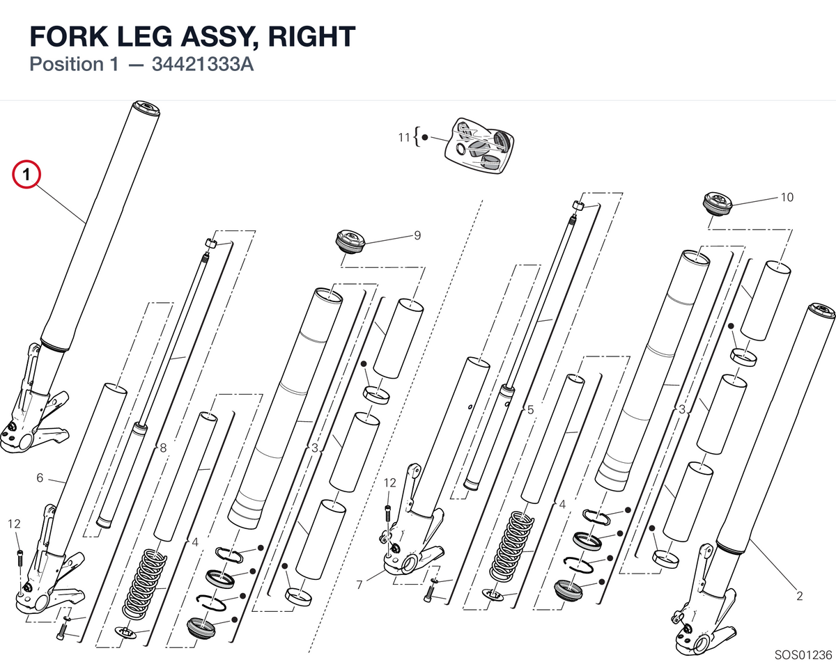 FORK LEG ASSY, RIGHT 34421333A diagram position