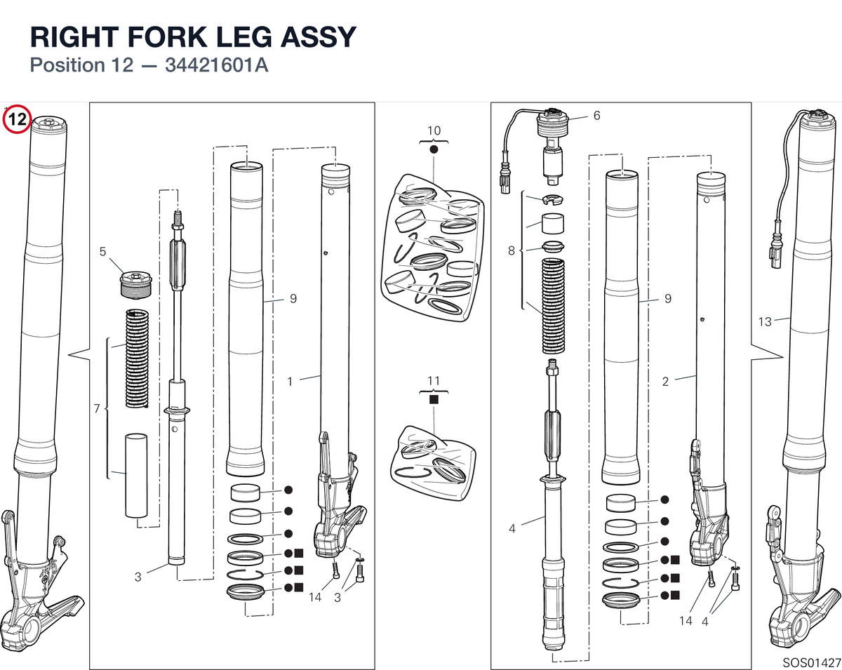 RIGHT FORK LEG ASSY 34421601A diagram position