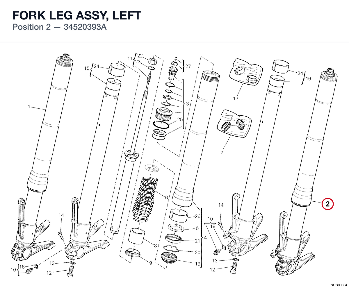 FORK LEG ASSY, LEFT 34520393A diagram position