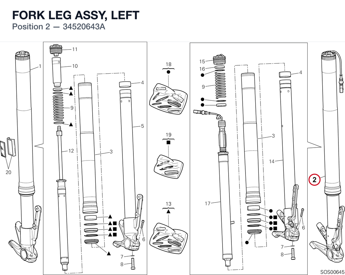 FORK LEG ASSY, LEFT 34520643A diagram position