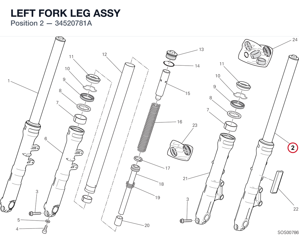 LEFT FORK LEG ASSY 34520781A diagram position