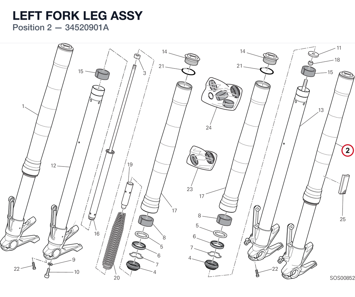 LEFT FORK LEG ASSY 34520901A diagram position