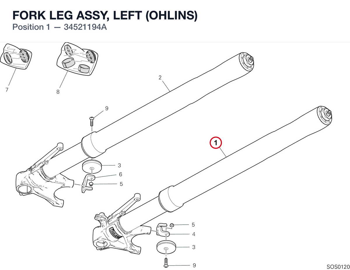 FORK LEG ASSY, LEFT (OHLINS) 34521194A diagram position
