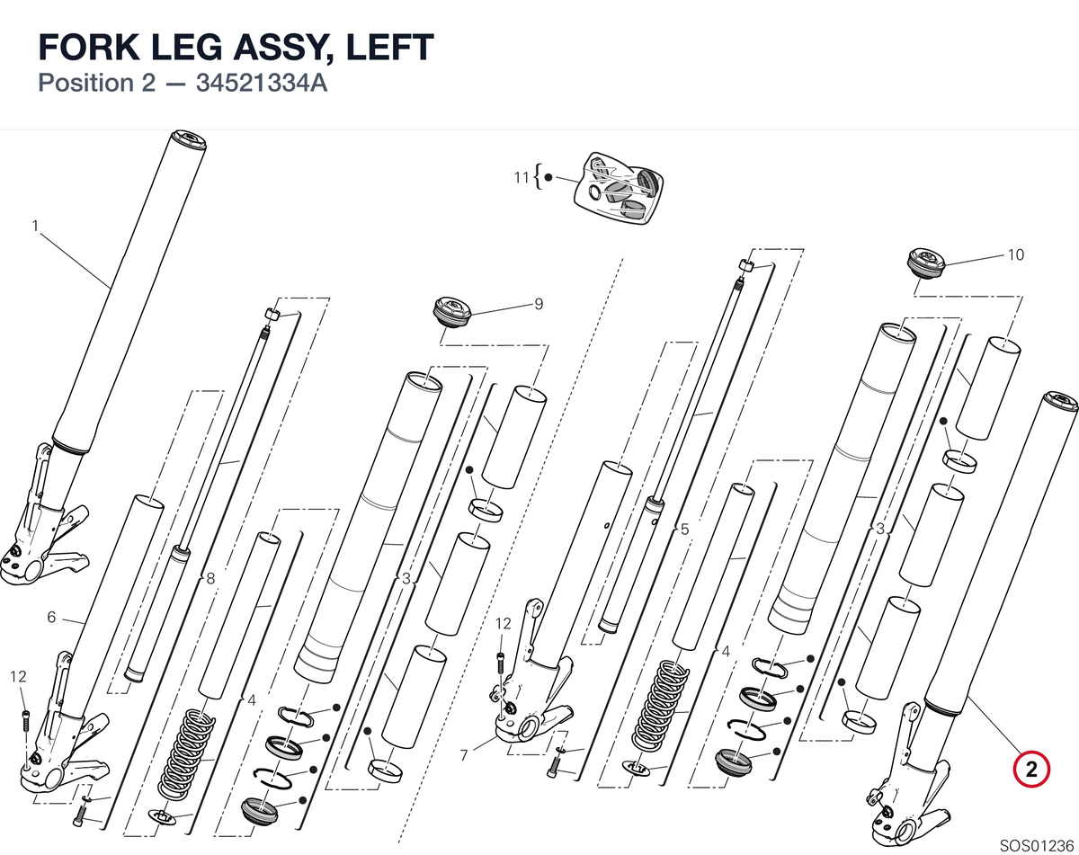 FORK LEG ASSY, LEFT 34521334A diagram position