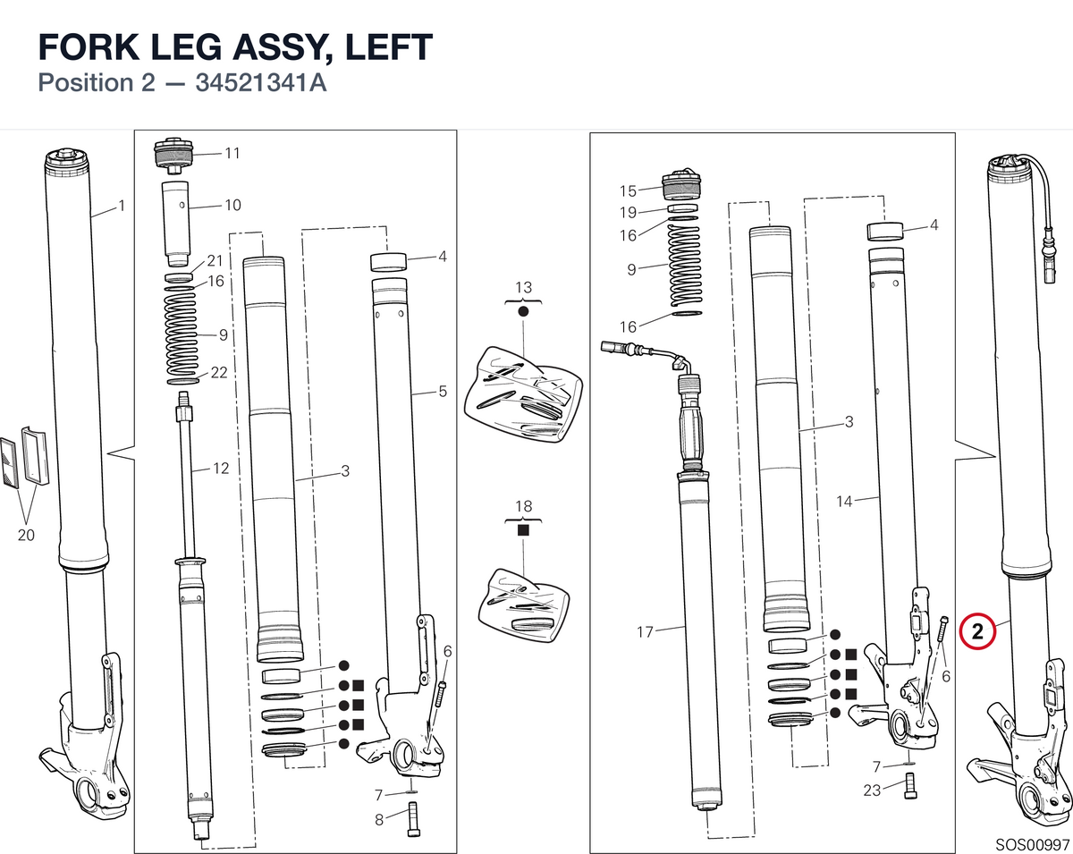 FORK LEG ASSY, LEFT 34521341A diagram position