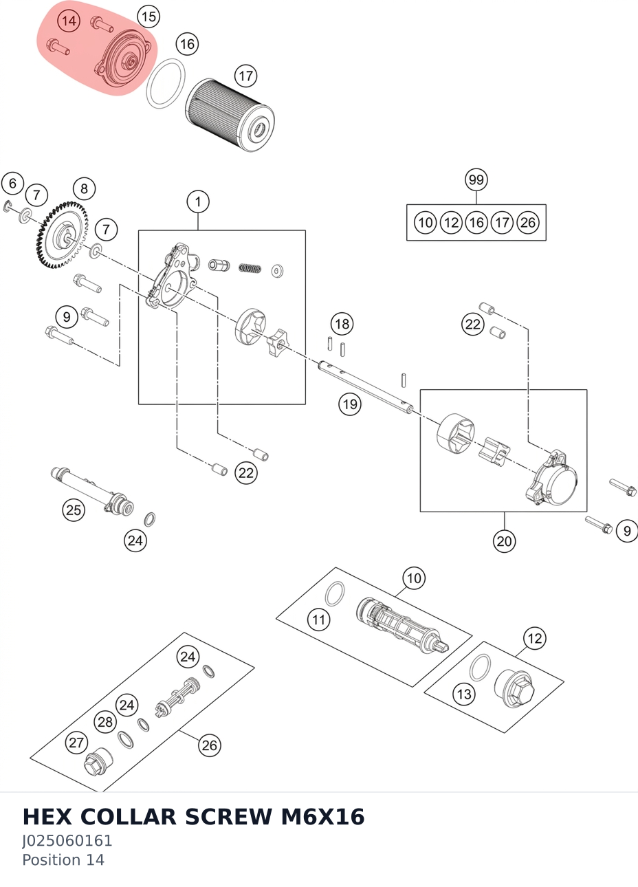 Diagram preview: HEX COLLAR SCREW M6X16 (J025060161)
