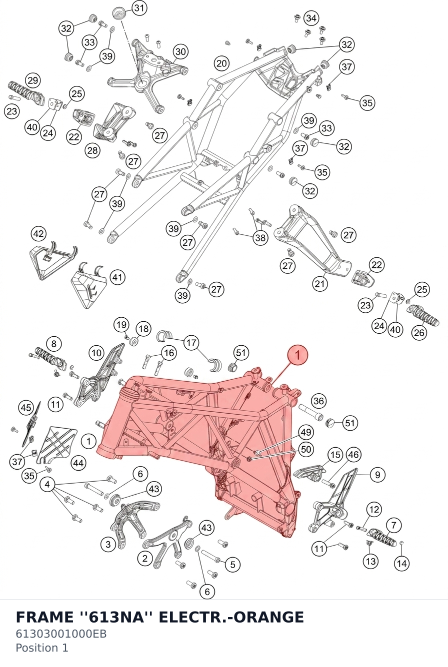 Diagram preview: FRAME ''613NA'' ELECTR.-ORANGE (61303001000EB)