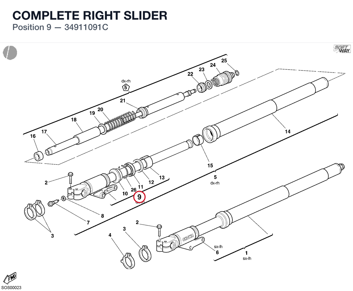 COMPLETE RIGHT SLIDER 34911091C diagram position