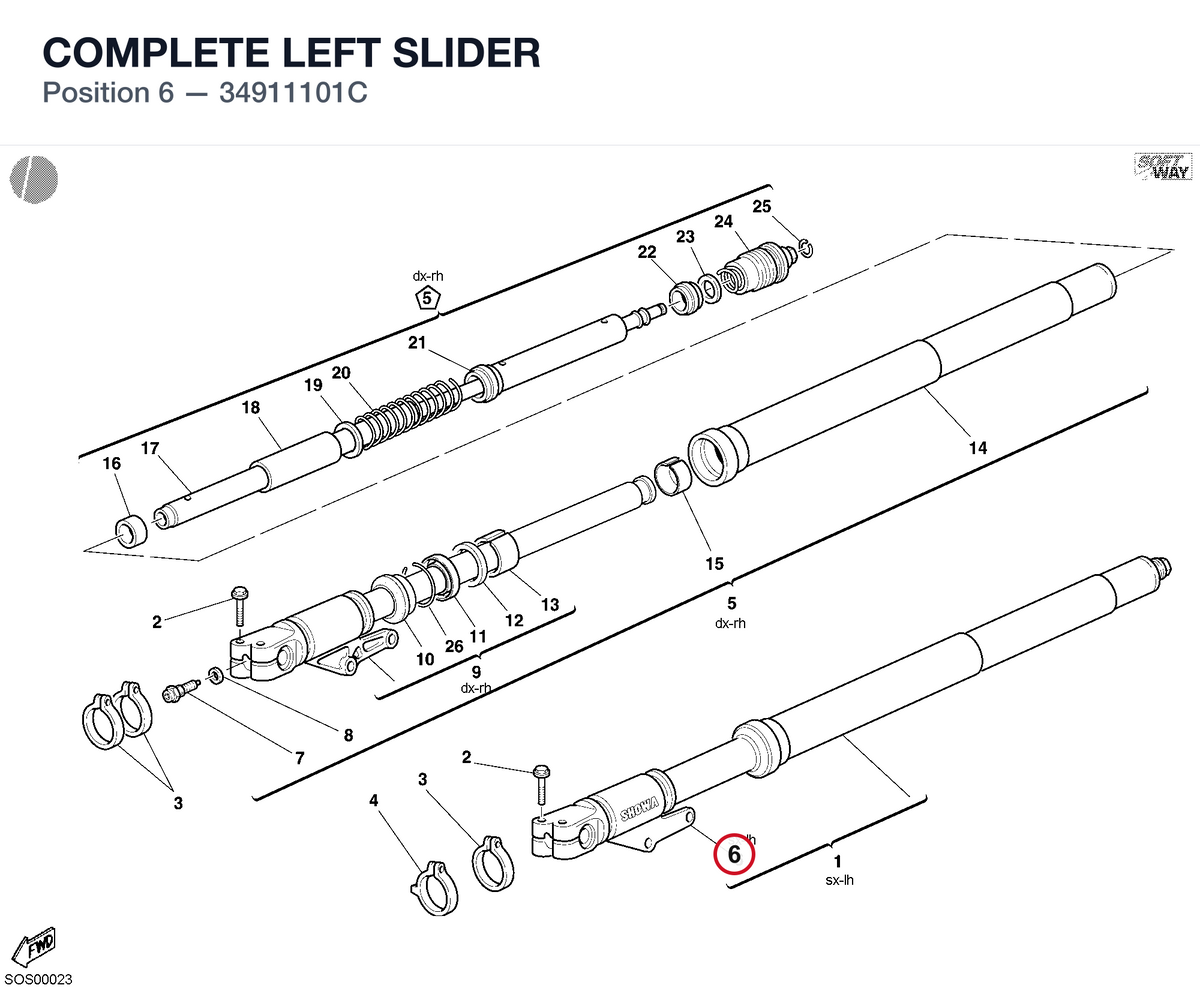 COMPLETE LEFT SLIDER 34911101C diagram position