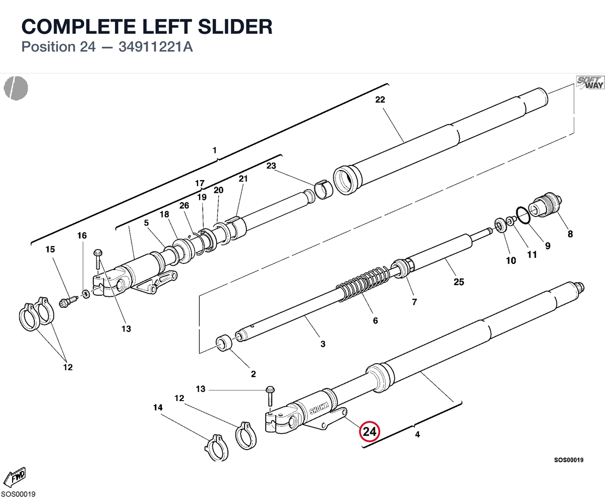 COMPLETE LEFT SLIDER 34911221A diagram position