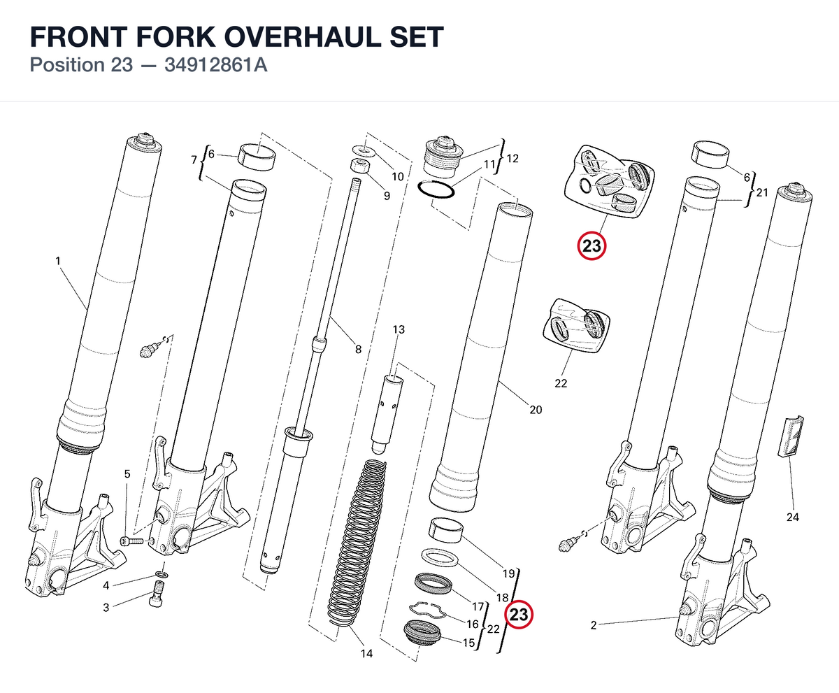 FRONT FORK OVERHAUL SET 34912861A diagram position