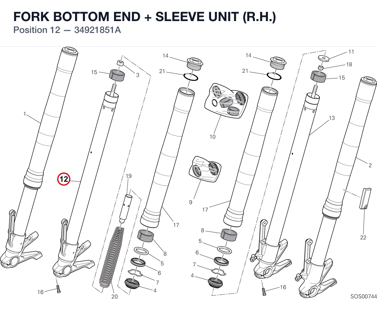FORK BOTTOM END + SLEEVE UNIT (R.H.) 34921851A diagram position